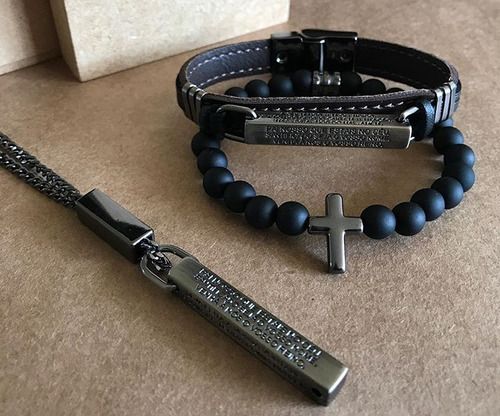 Kit Masculino Pai Nosso 2 Pulseiras E 1 Colar Corrente