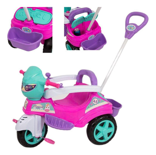 Triciclo Infantil Rosa Apoio E Haste Porta Objetos Velotrol