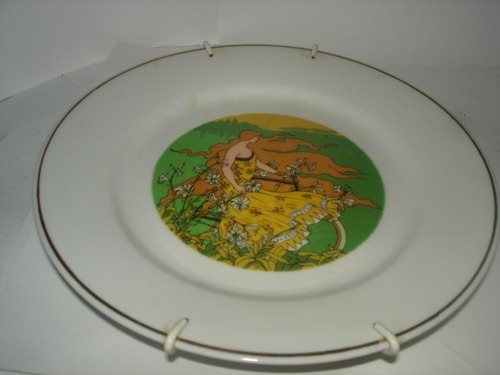 Plato De Porcelana China 4 Caracteres Dibujo Mujer Dorado