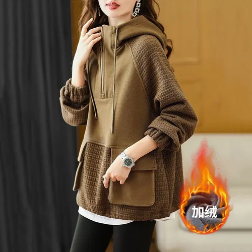 Sudadera Con Capucha Y Cremallera Color Block Para Mujer