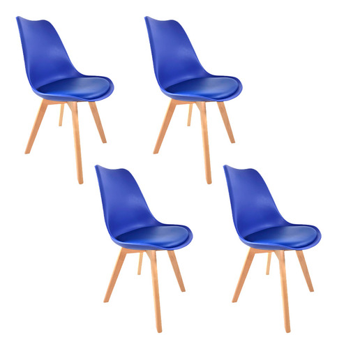 Pack 4 Silla Eames Acolchada Dsw Azul / Comedor Escritorio