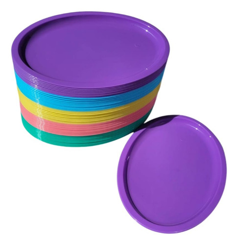 20 Plato Taquero Ovalado Reutilizable Colores Pastel