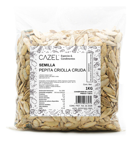 Pepita Entera Criolla Oaxaqueña Natural Cruda 1kg