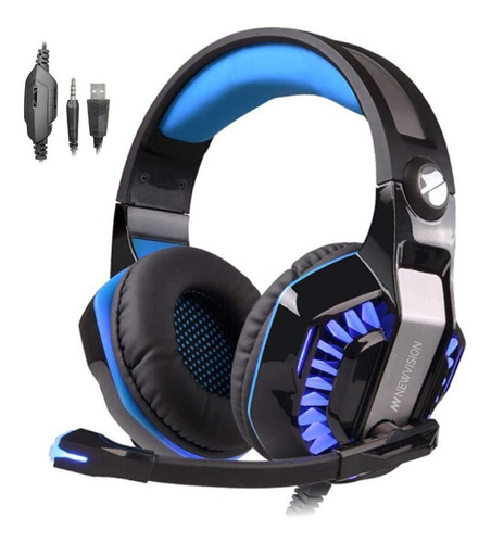 Auriculares Gamer Newvision Nw2000 Pro Negro Y Azul