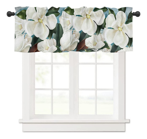 Cortina Floral Cenefa Ventana Blanca Diseño Magnolia Cocina