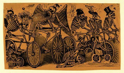 Lienzo Canvas Arte Guadalupe Posada Calaveras En Bicicletas