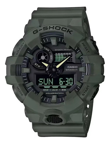 Reloj Casio Front Button G-shock Original Hombre Time Square Color De La Correa Verde Color Del Fondo Negro