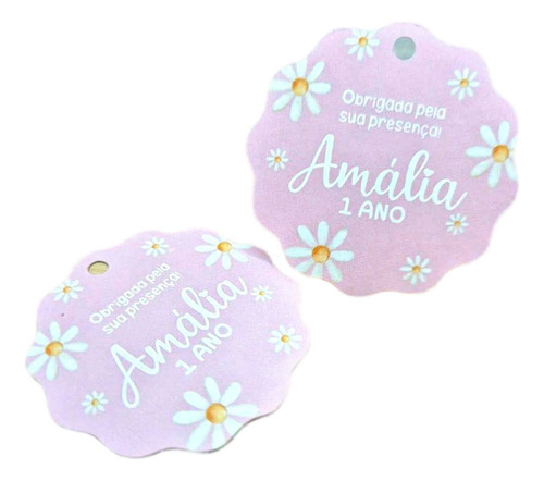 Tag Personalizada Lembrancinha Margarida Rosa -50 Unidades