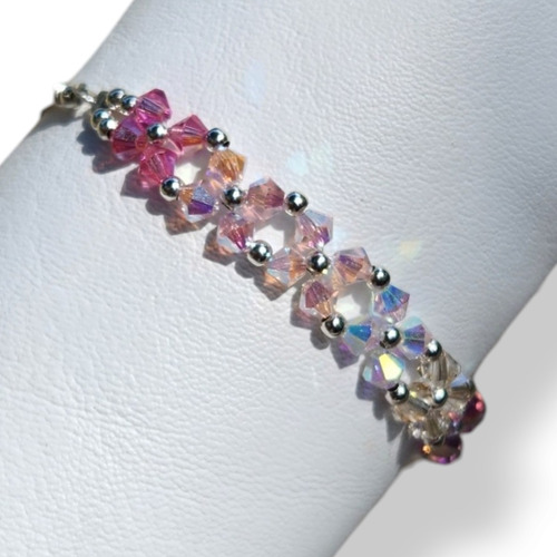 Pulsera Cristal Swarovski Elements Flores Multicolor Plata 9