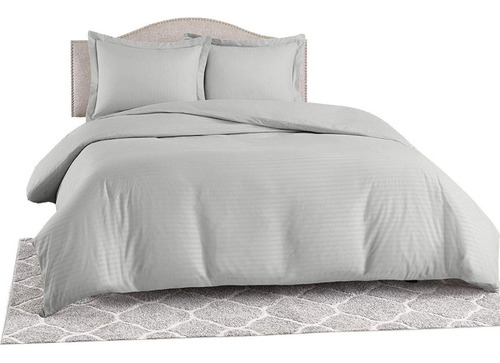 Combo Duvet + Plumon + Fundas Queen Gris Claro Sateen Stripe