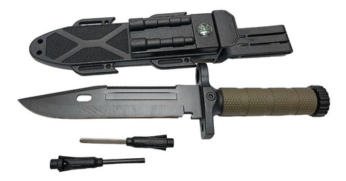 Cuchillo Tacico Supervivencia Pedernal Brújula Funda Rígida