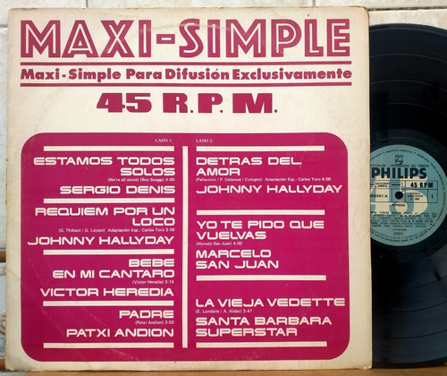 Maxi Difusion - Johnny Hallyday Sergio Denis - Vinilo 1982