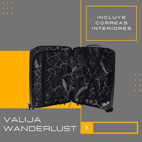 Valija Carry On Wanderlust Urban Mode Hard 20 Pulgadas Color Negro Cabina Viaje Rígida Con Ruedas Dobles Giro 360 Candado Tsa Interior Forrado Poliéster Bolsillo Frontal Asa Telescópica Reforzada