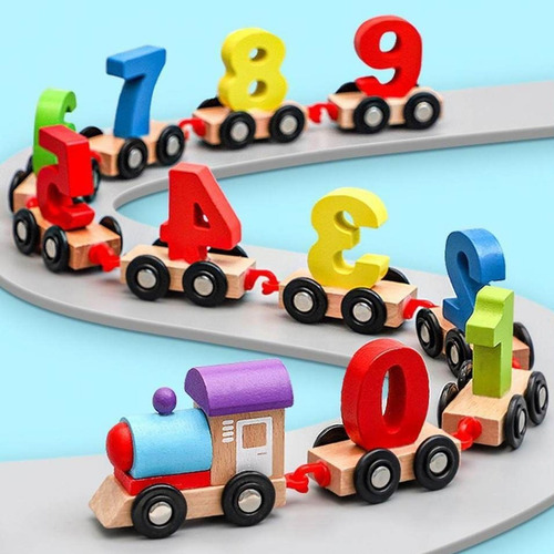 Juguete Didáctico Montessori De Tren Con Números De Madera