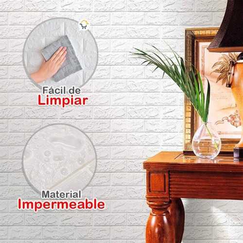 Imagen 4 de 10 de Placa De Pared Autoadhesivo Textura 3d Ladrillo Blanco