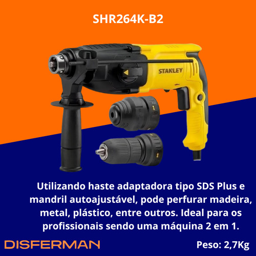 Martelete Shr264k Mandril Comum Sds Plus 800w 220v Stanley