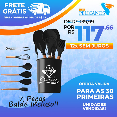 Imagem 2 de 7 de Utensilios De Cozinha 7pçs Preto Utensílios De Silicones