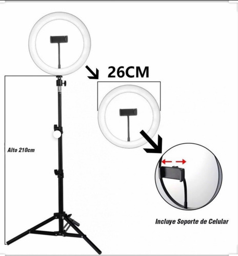 Aro De Luz Led Flash Selfie Anillo 26cm Tripoide Hasta 2mts