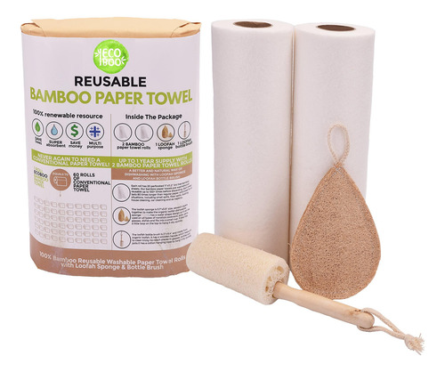 Toallas De Papel De Bambú Reutilizables 2 Rollos 40 Hojas
