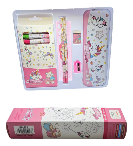 Kit Utiles Escolar Unicornde Papeleria Regla Lápiz 8 Piezas