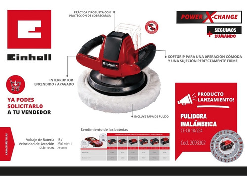 Imagen 8 de 8 de Pulidora Inalambrica Einhell Ce-cb 18/254+ Bateria 4ah +carg