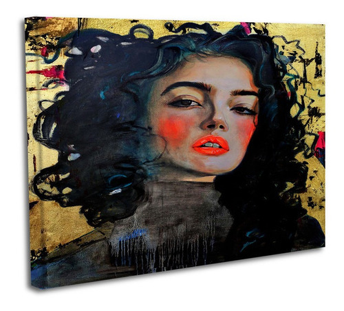 Cuadro Lienzo Canvas 45x60cm Rostro Mujer Pintura Rizos