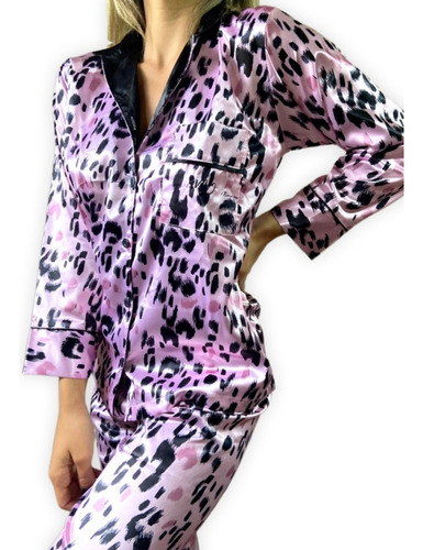 Pijama Camisa M/larga Y Pantalón Rosa Xxl Satén Elastizado 