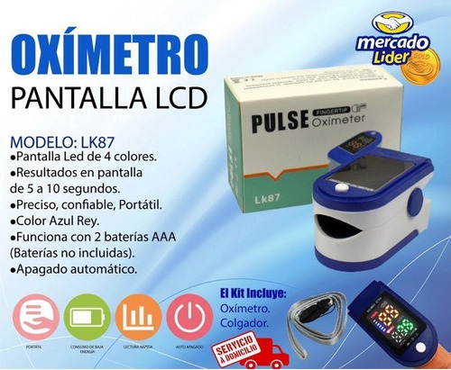 Imagen 1 de 1 de Oxímetro De Pulso Saturador De Oxígeno Fda Ce Incluye Cordon