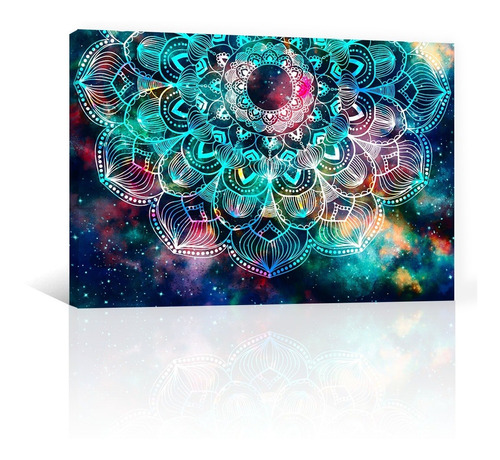 Cuadro Decorativo Canvas Mandala Sobre Galaxia De Fondo