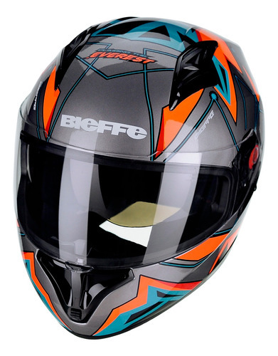 Capacete Moto Bieffe B-40 Everest Grafite Com Viseira Solar Cor Grafite Brilhante-Laranja Tamanho do capacete 58