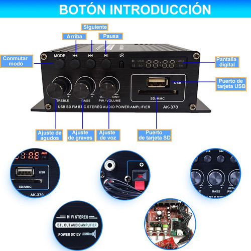 . Amplificador De Audio Estéreo Bluetooth For Hogar/coche De