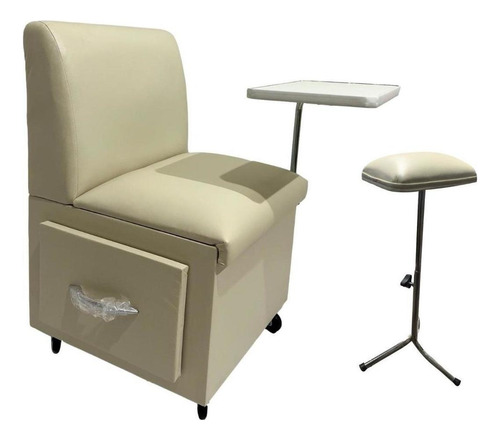 Kit Cadeira Para Manicure Ciranda Bege + Apoio De Pé