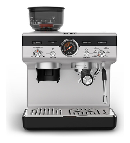 Cafetera Máquina de Espresso Manual Precision Essential, KRUPS 30 Niveles de molido, boquilla de vapor, salida para 1 o 2 tazas, incluye 2 filtros de acero inoxidable y tamper, XP801TU0