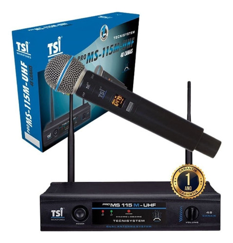 Microfone Tsi Sem Fio Pro Ms 115m Uhf 48 Canais Cor Preto