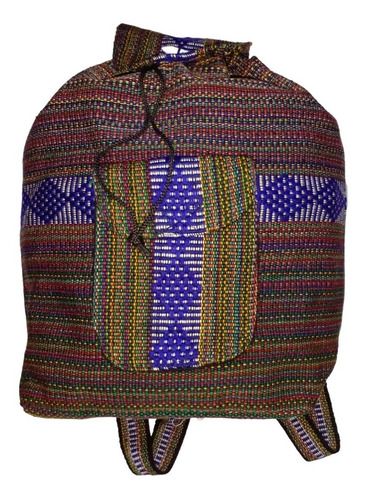 Mochila Artesanal Hecha A Mano, Mxhui-002, 2 Pzas, 10kg, Mor Color Morado/ Azul/ Rojo