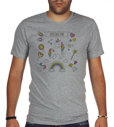 Remera De Hombre Unicorn Time Unicornio Feliz Arcoiris