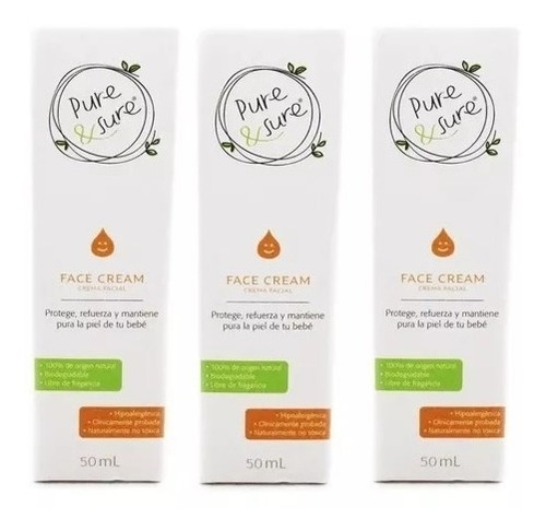 Crema Facial Para Bebé Pure & Sure 3 Piezas 50ml Protege