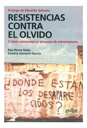 RESISTENCIAS CONTRA EL OLVIDO, de Pau Perez-Sales. Editorial Gedisa, tapa blanda, edición 1 en español, 2008