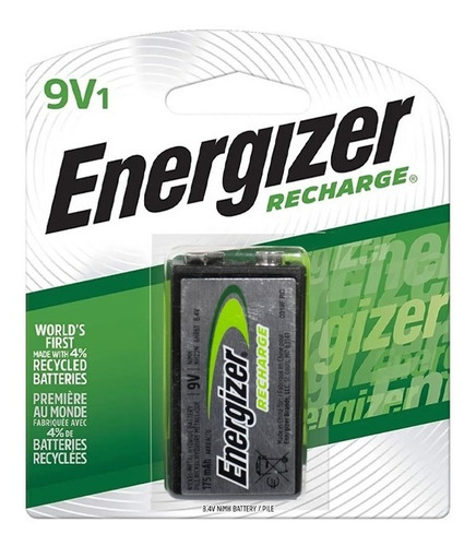 1 Pila Batería Recargable Cuadrada Energizer 9v  175 Mah