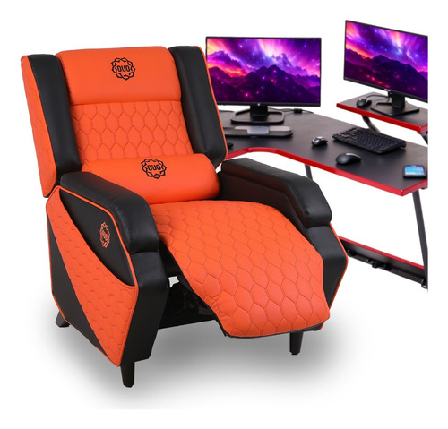 Sillón Sofá Gamer Ergonómico Para Video Juegos Ouo 160 Kg Color Negro-Naranja Material del tapizado Cuero sintético