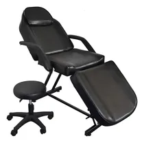 Comprar Camilla + Banco Para Masajes Tatuajes Depilación Estética Color Negro