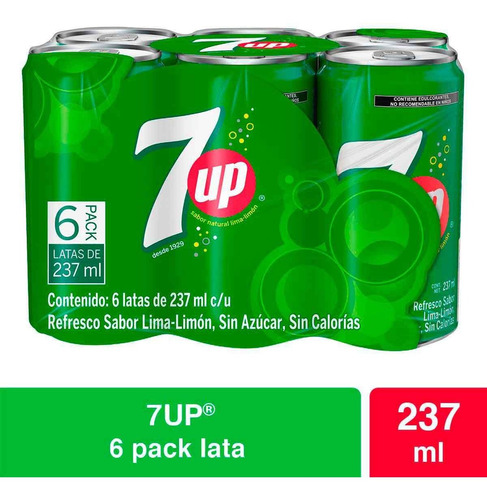 Pack 6 refrescos 7 Up sabor lima-limón en latas de 237ml