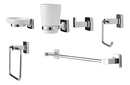 Set Accesorios Baño Cuadrados Mhiler Kit De 6 Piezas 