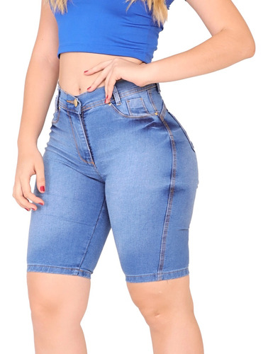  Kit 3 Bermuda Jeans Cintura Alta Feminino Ate O Joelho  