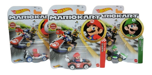 Hot Wheels Mario Kart - Set 3 Piezas- Mario, Luigi Y Shy Guy