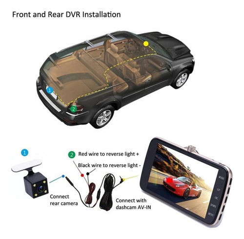 1080 Coche Dvr Camera Tablero Vista Trasera Video