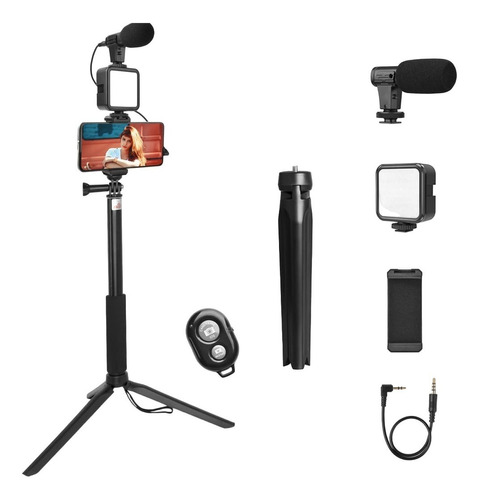 Kit Vlogging Tripode Selfie Luz Led Control Remoto Sporte