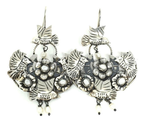 Aretes Colgantes Flores Y Aves De Filigrana En Plata 925 F27