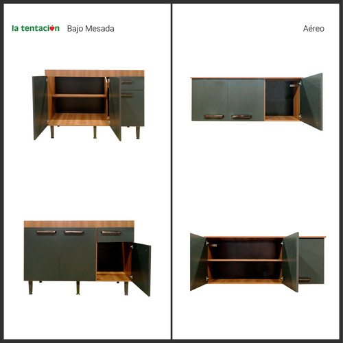 Imagen 3 de 10 de Conjunto Bajo Mesada + Mueble Aereo De Cocina + Pileta Inox