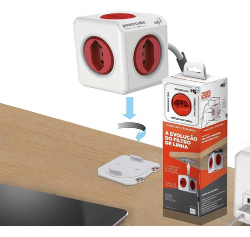 Powercube Elg - Filtro De Linha E Multiplicador De Tomada Com 5 Tomadas 10a E Cabo De 1,5 Metros Com Disjuntor Resetavel E Proteção Para Crianças (child Lock) Vermelho
